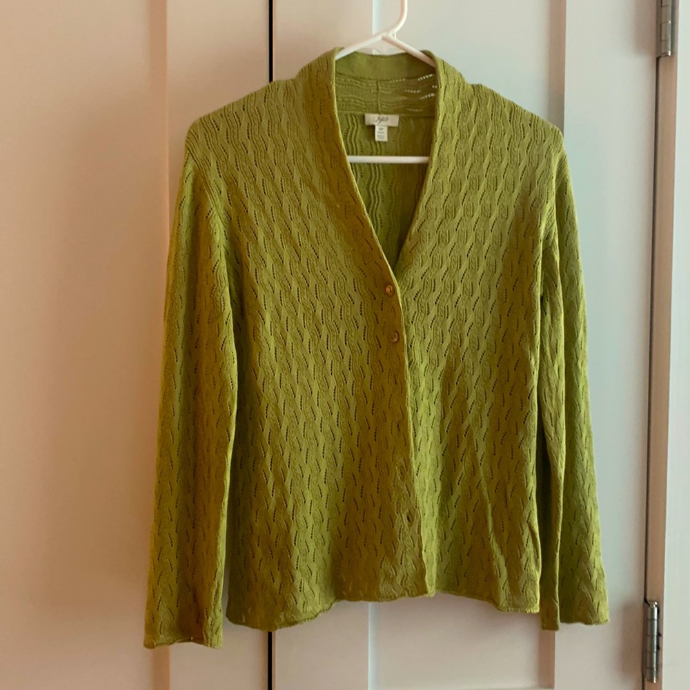 J Jill Eyelet Detail Button Down V-Neck Cardigan, Size SP
